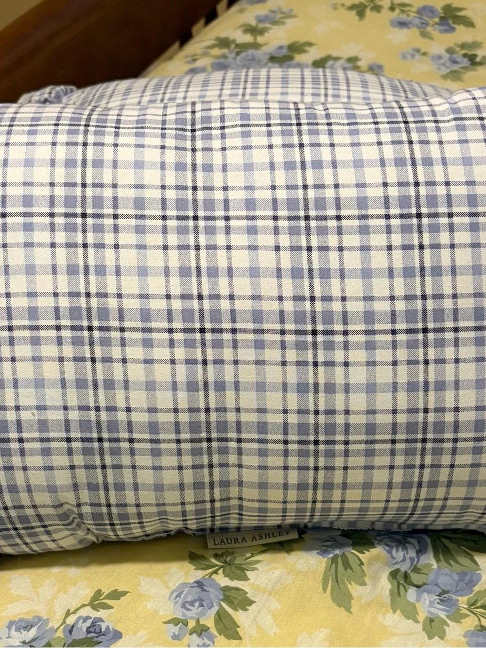 Laura Ashley Blue and Cream Plaid Pillow